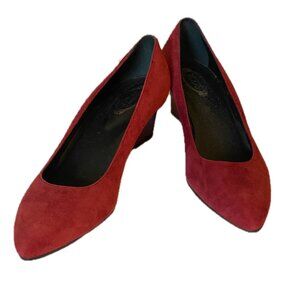Tod's Burgundy Red Suede Wedge Heels Almond Toe  Size 39 NWOB